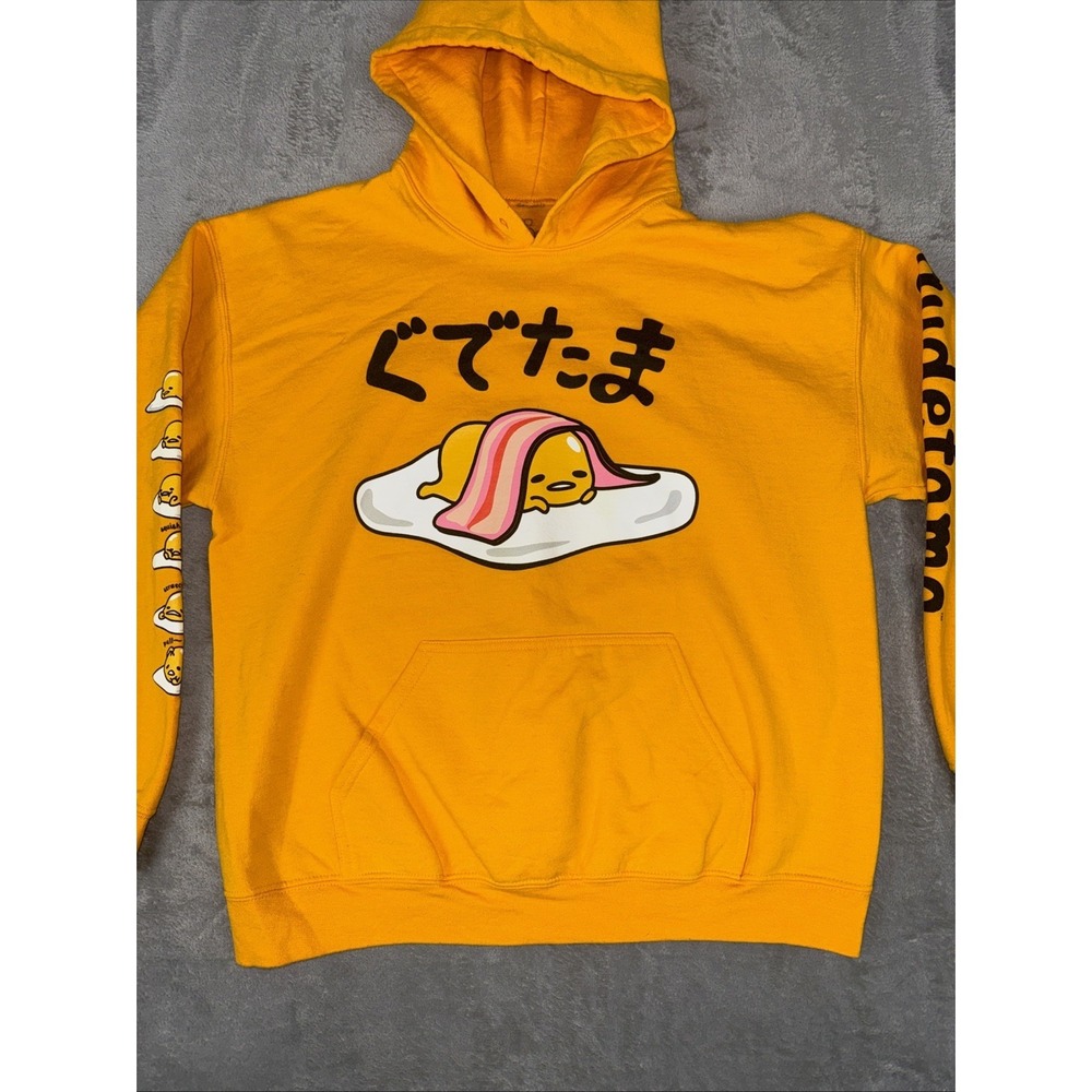 GUDETAMA Sanrio Yellow Pullover Hoodie Sweatshirt Size Large - Picture 2 of 5